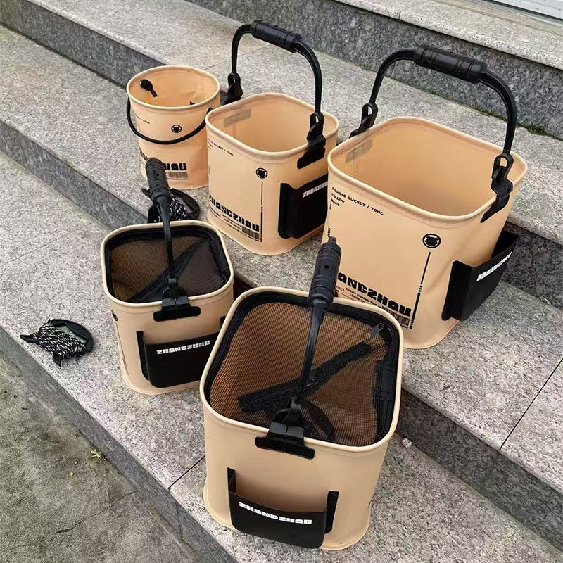 A234  Foldable Fishing Bucket for Lure Fishing, EVA Square Fish Bucket with Anti-Jump Net