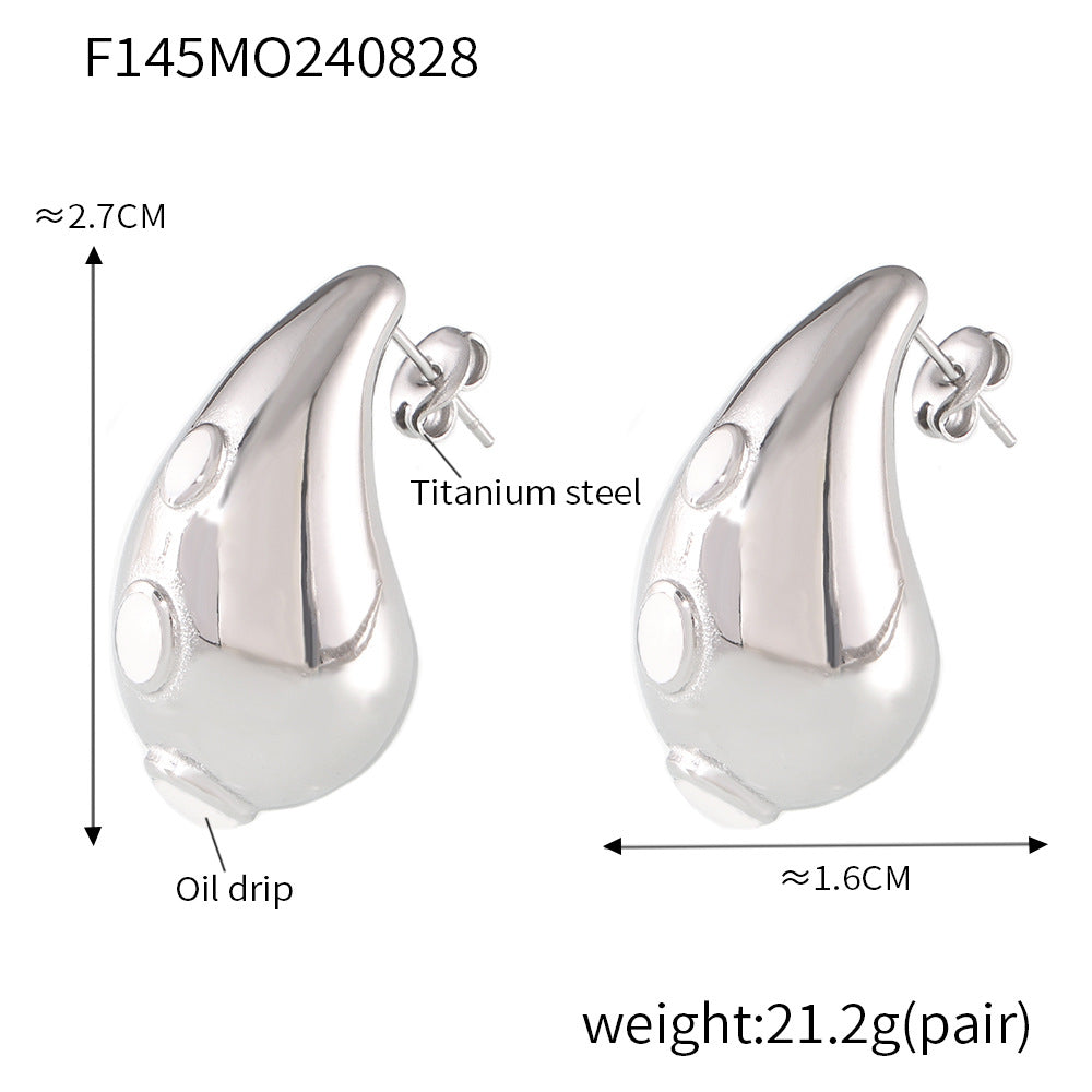 Elegant Unique Minimalist Water Drop Earrings Geometric Weight Enamel Design Titanium Steel Stud Earrings for Women