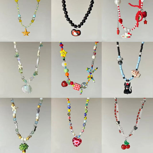 A301  Fashion Dopamine Beaded Cat Necklace, Personality Sweet Style All-Match Choker Jewelry