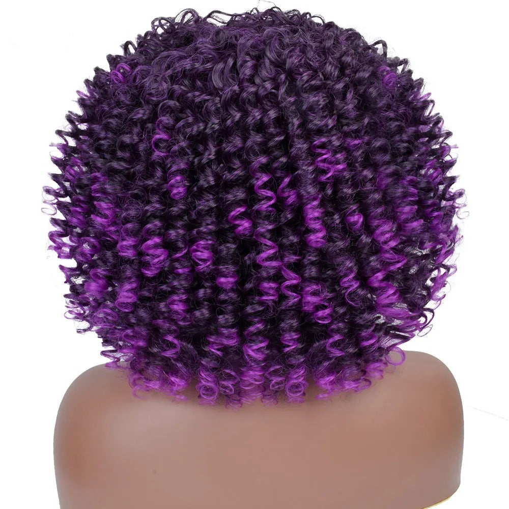 A277  Short Curly Afro Wig with Bangs Multi-Color, Brazilian Style Small Wig, Natural Fluffy Full Wig