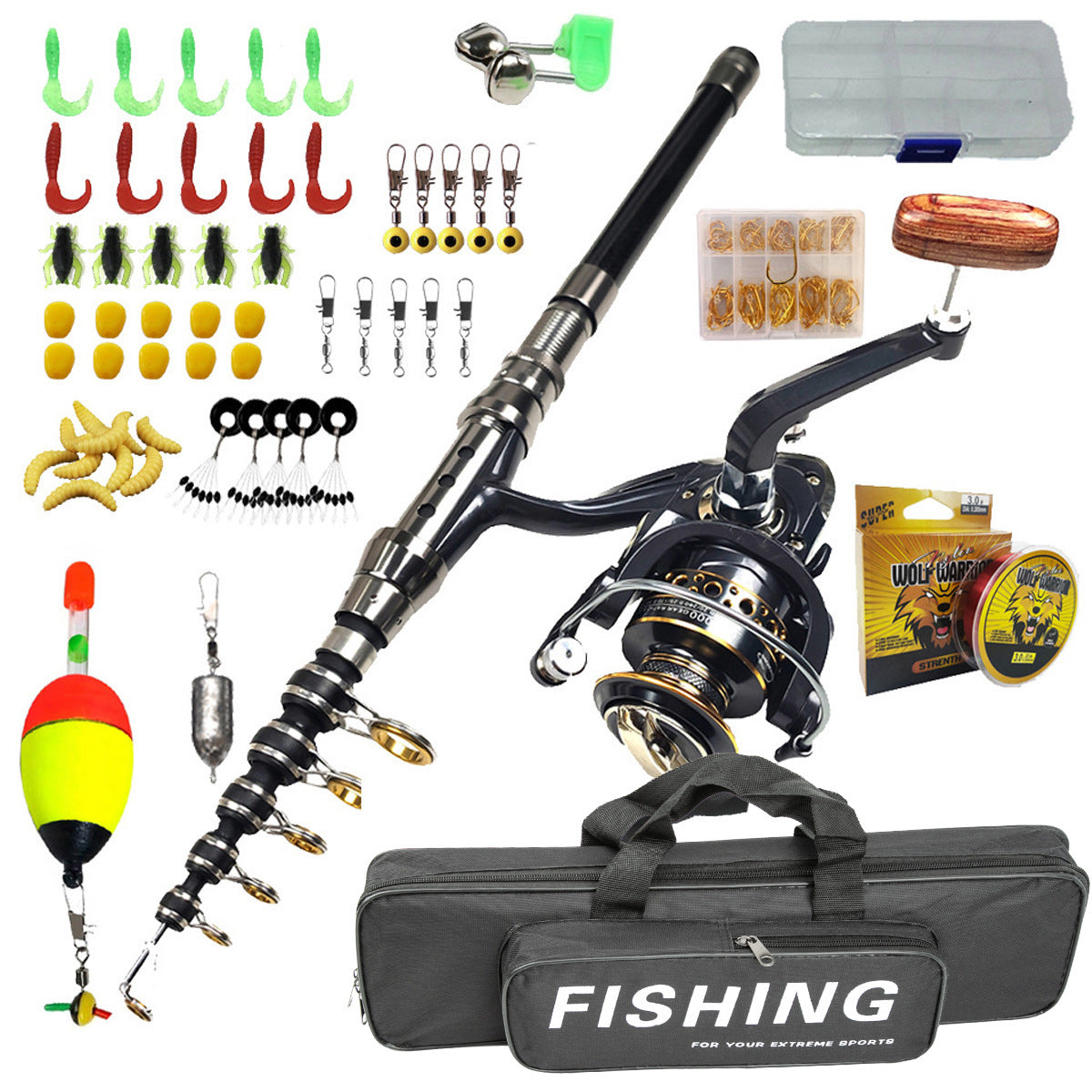 F348  Lure Fishing Rod Reel Full Set Long Casting Fishing Gear with Soft Lures Minnow Hooks Fishing Line