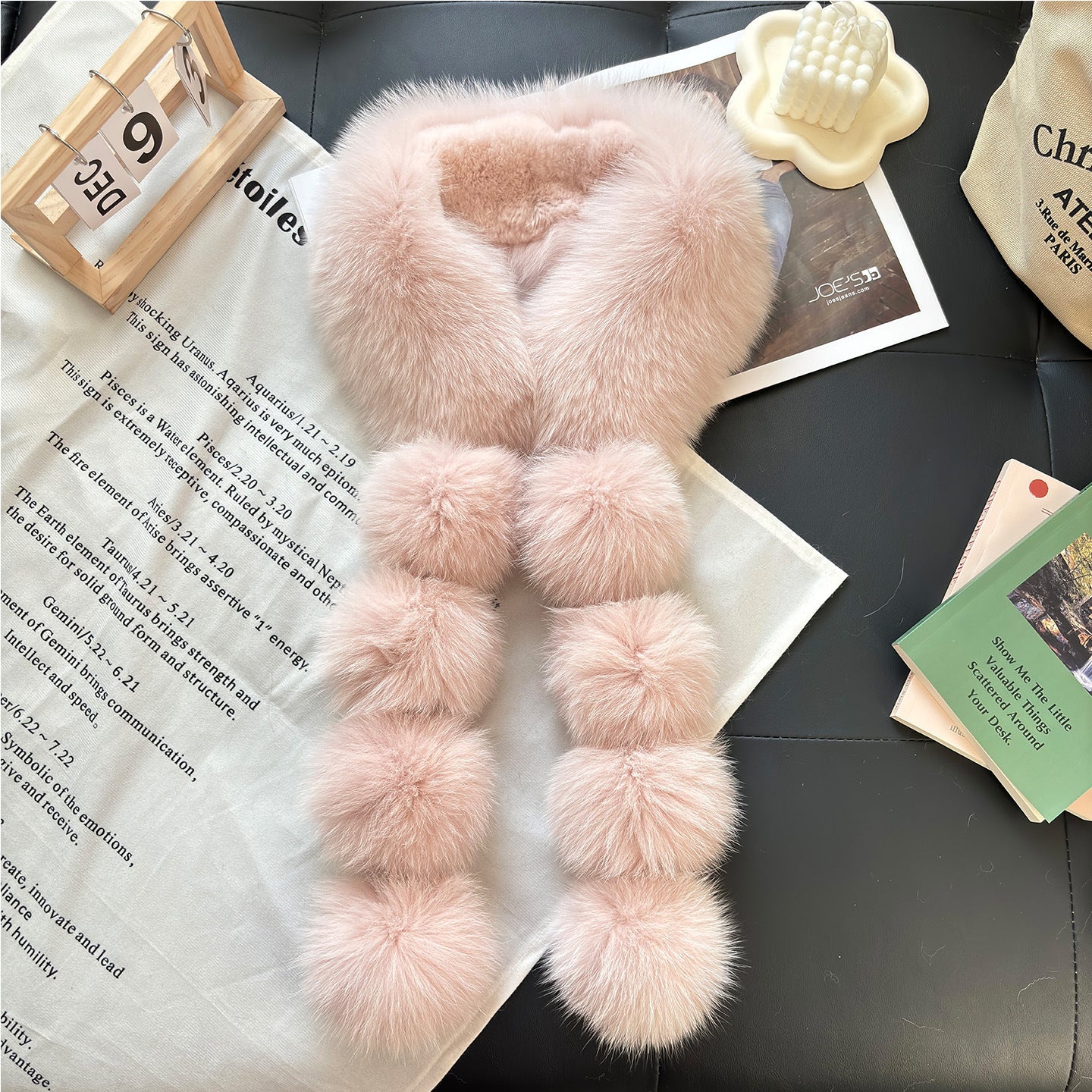 A178  Winter Double-sided Plush Neck Warmer, Faux Fox Fur Magnetic Scarf, Fashion Pom Pom Faux Fur Shawl