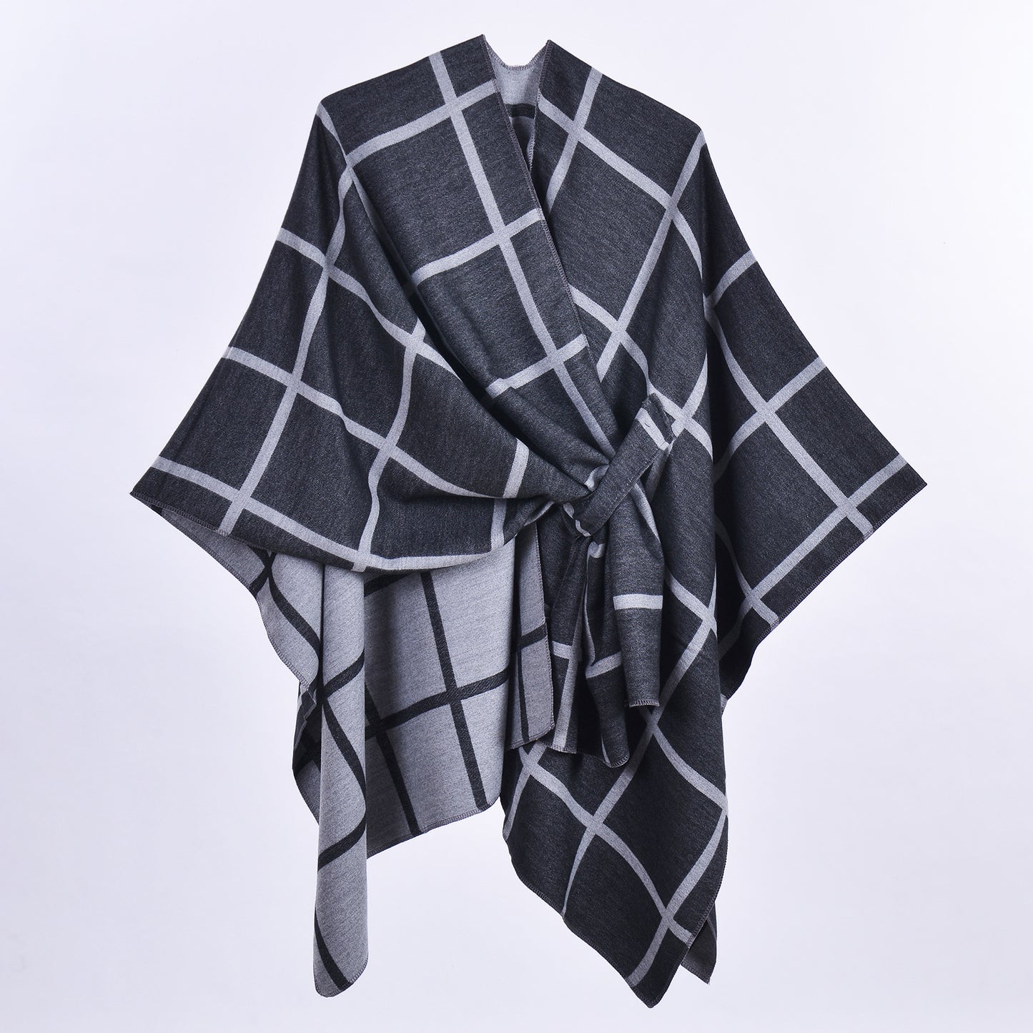 Classic Plaid Wrap-Around Scarf for Fall and Winter Tie-Front Cardigan Outerwear Office Blanket for Warmth