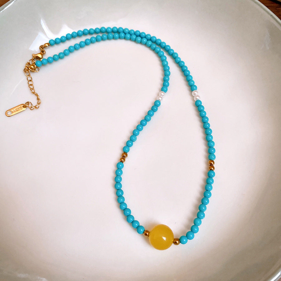A302  Boho Shell Bead Turquoise Beaded Necklace, Light Luxury Minimalist Luxury Clavicle Necklace for Women