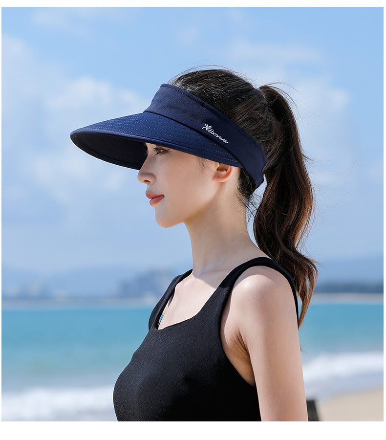 Women Detachable 2 in 1 Sun Visor Hat, Large Brim UV Protection Sport Empty Top Baseball Cap for Cycling