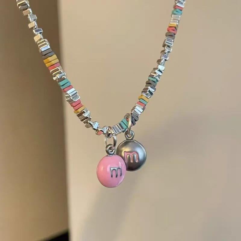 A301  Fashion Dopamine Beaded Cat Necklace, Personality Sweet Style All-Match Choker Jewelry