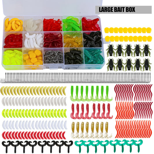 F350  330Pcs Fishing Lure Accessories Kit Complete Soft Lure Set with 15 Grid Box Iseini Hooks