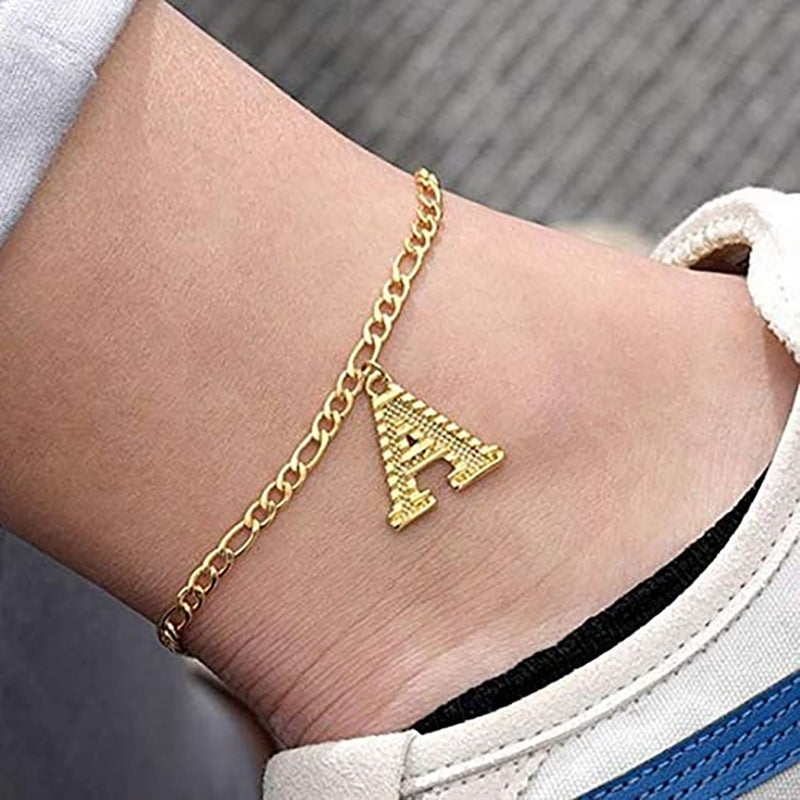 English Alphabet Ankle Chain Retro Minimalist Style Gold Ankle Chain Jewelry Gift