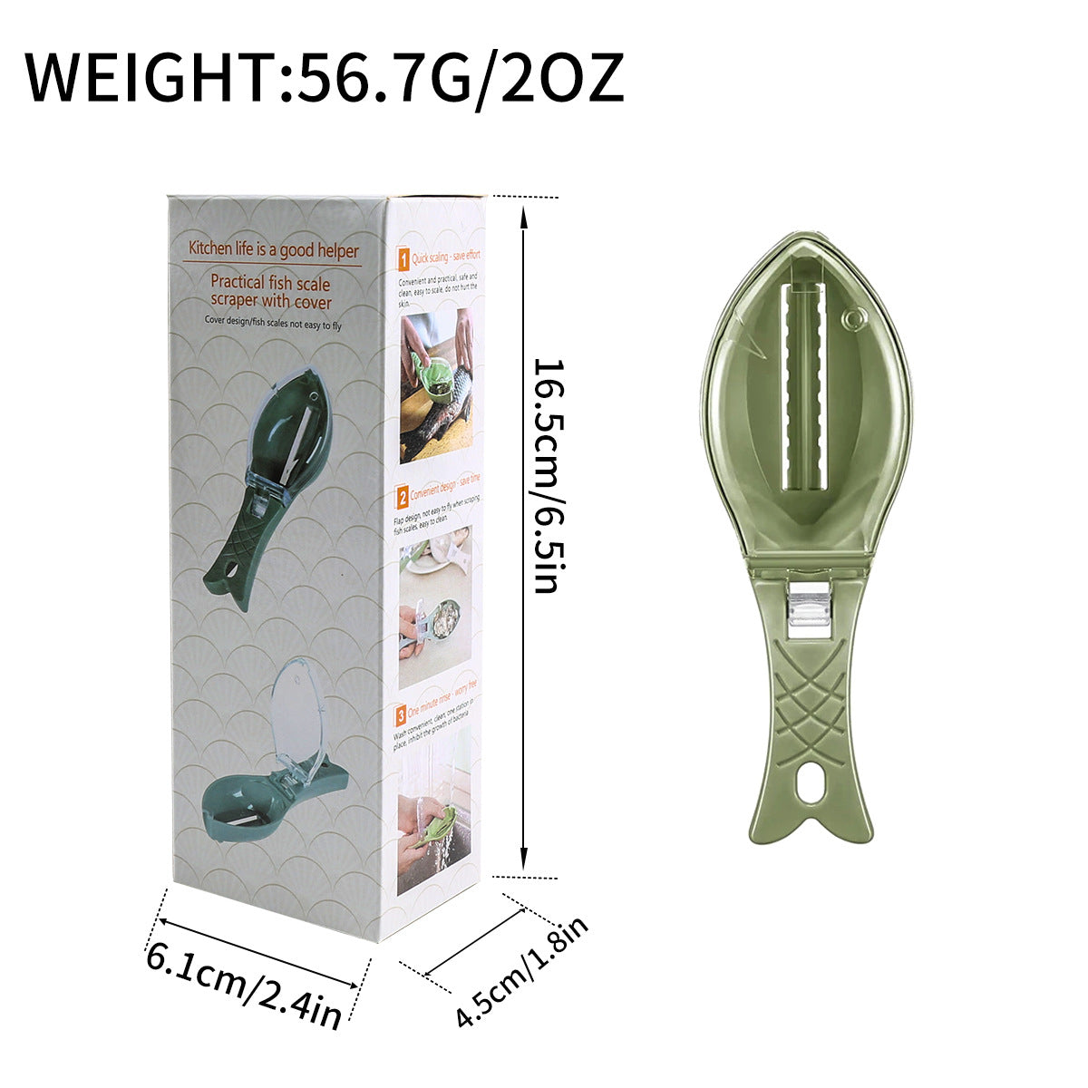 A263  Household Manual Fish Scaler, Covered Splash-proof Design, Kitchen Fish Scaling Tool