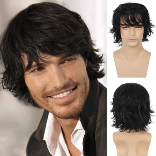 A217  Men's Short Curly Wig with Side Bangs, Multi-Color Rose Net Wig