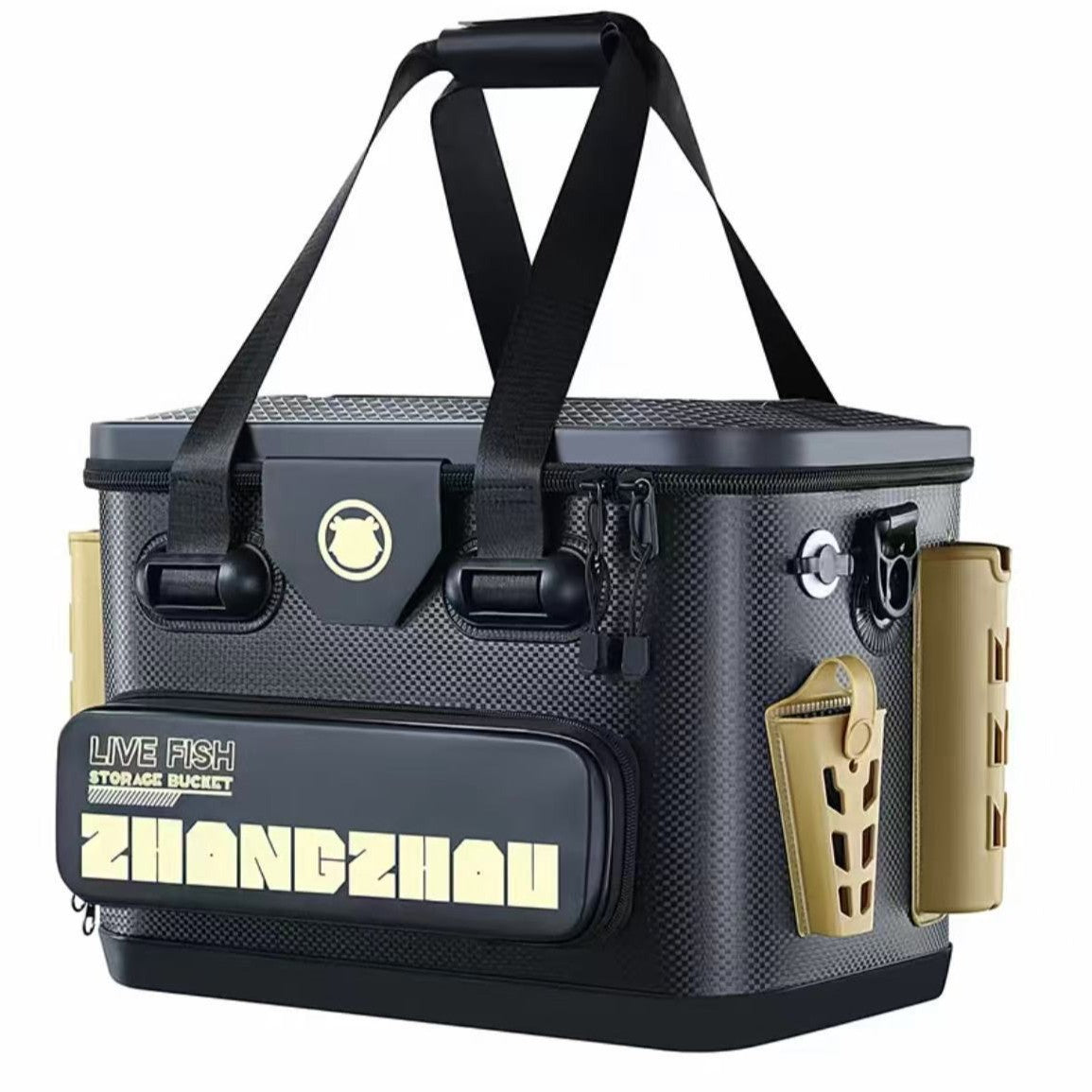 A239  Thickened Fishing Live Fish Box, Hard Shell Rod Holder, Portable Backpack & Handheld Multifunction Fishing Bucket