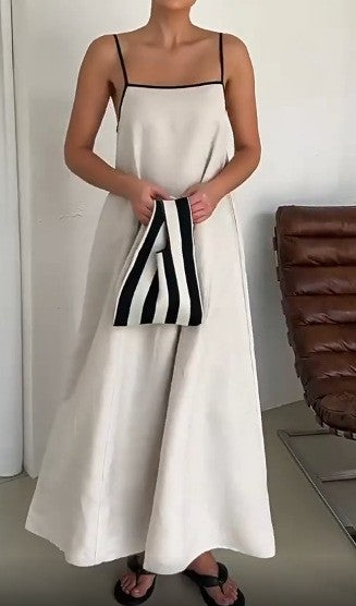 Women's 2026 Summer Linen Maxi Dress - Thin Strap Open Back Casual Slip Dress for Beach Party