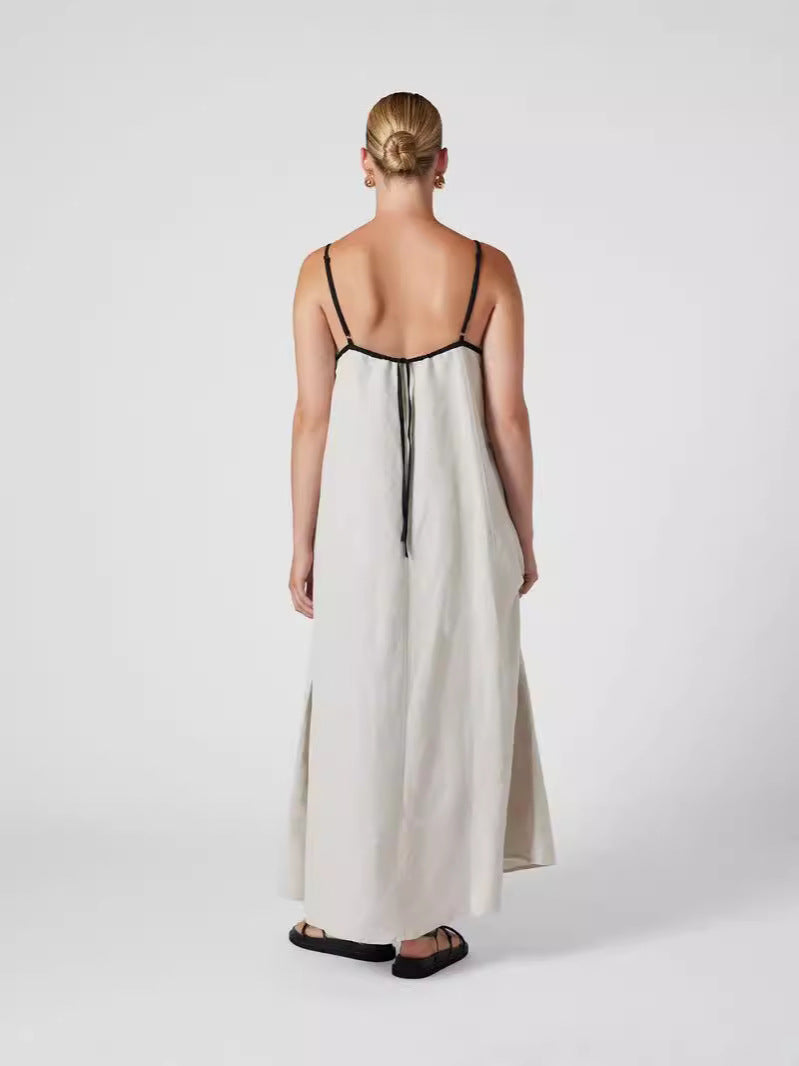 Women's 2026 Summer Linen Maxi Dress - Thin Strap Open Back Casual Slip Dress for Beach Party