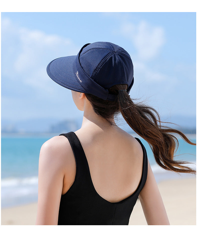 Women Detachable 2 in 1 Sun Visor Hat, Large Brim UV Protection Sport Empty Top Baseball Cap for Cycling