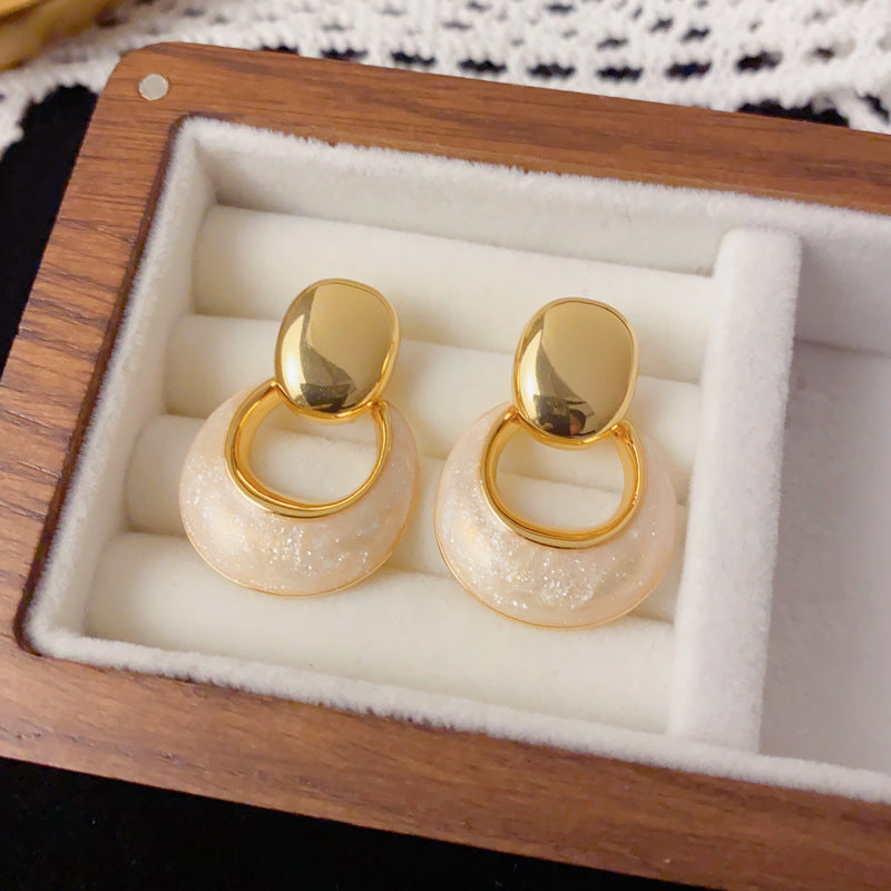 18K Gold Plated Oil Dripping Geometric Drop Earrings, Fashion Light Luxury Design Minimalist Versatile Earrings for Women