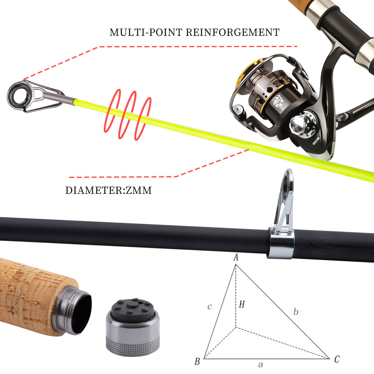 A240  Hot Sale Cork Handle Fiberglass Fishing Rod Combo, Long Throw Saltwater Lure Complete Kit