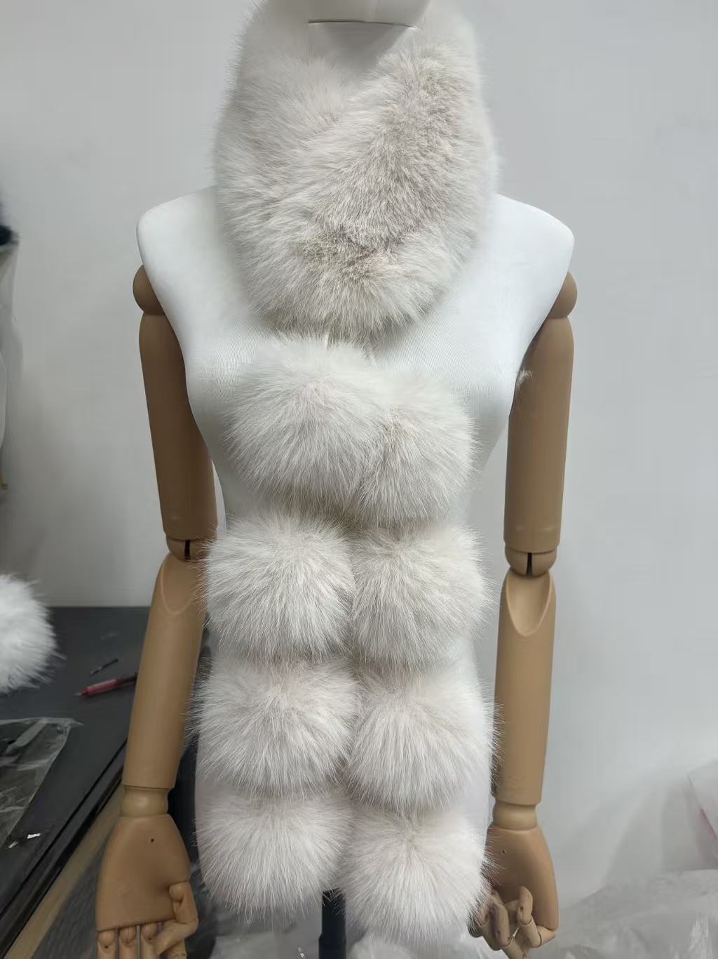 A178  Winter Double-sided Plush Neck Warmer, Faux Fox Fur Magnetic Scarf, Fashion Pom Pom Faux Fur Shawl