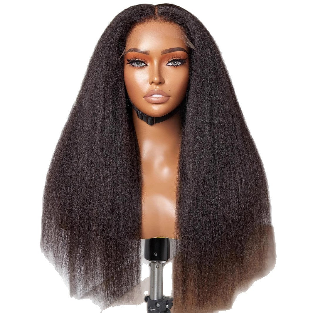 13x4 HD Glueless Lace Front Wig Yaki Straight Human Hair 180 Density For Black Women