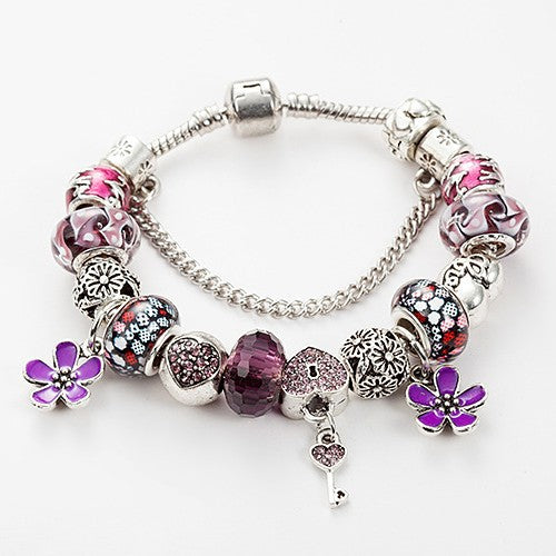 Glass Bead Heart-Shaped Large-Hole Drip-Pattern Flower Bracelet