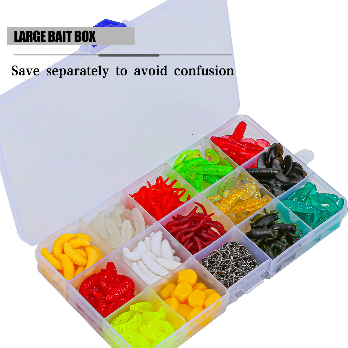 F350  330Pcs Fishing Lure Accessories Kit Complete Soft Lure Set with 15 Grid Box Iseini Hooks
