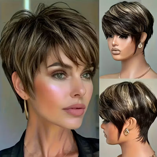 A228  Trending Short Curly Wig with Side Bangs, Mixed Color Fashion Rose Net Comfort Wig