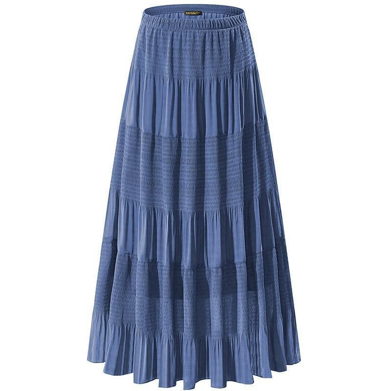 Women Floral Print Chiffon Maxi Skirt, Elastic High Waist Pleated A-Line Flared Long Skirt