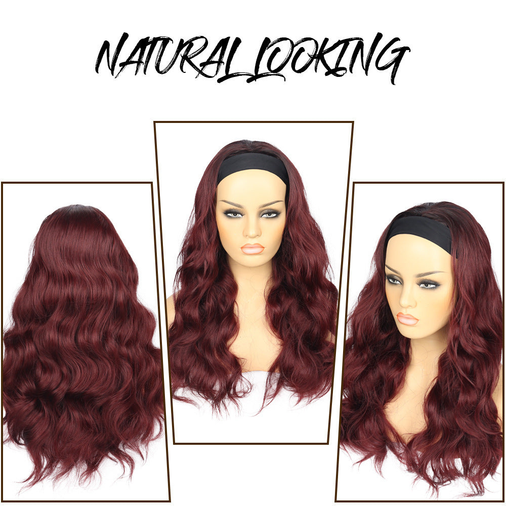Headband Body Wave Synthetic Wig, Ombre Highlight Long Loose Curly Wig for Black Women Daily Styling