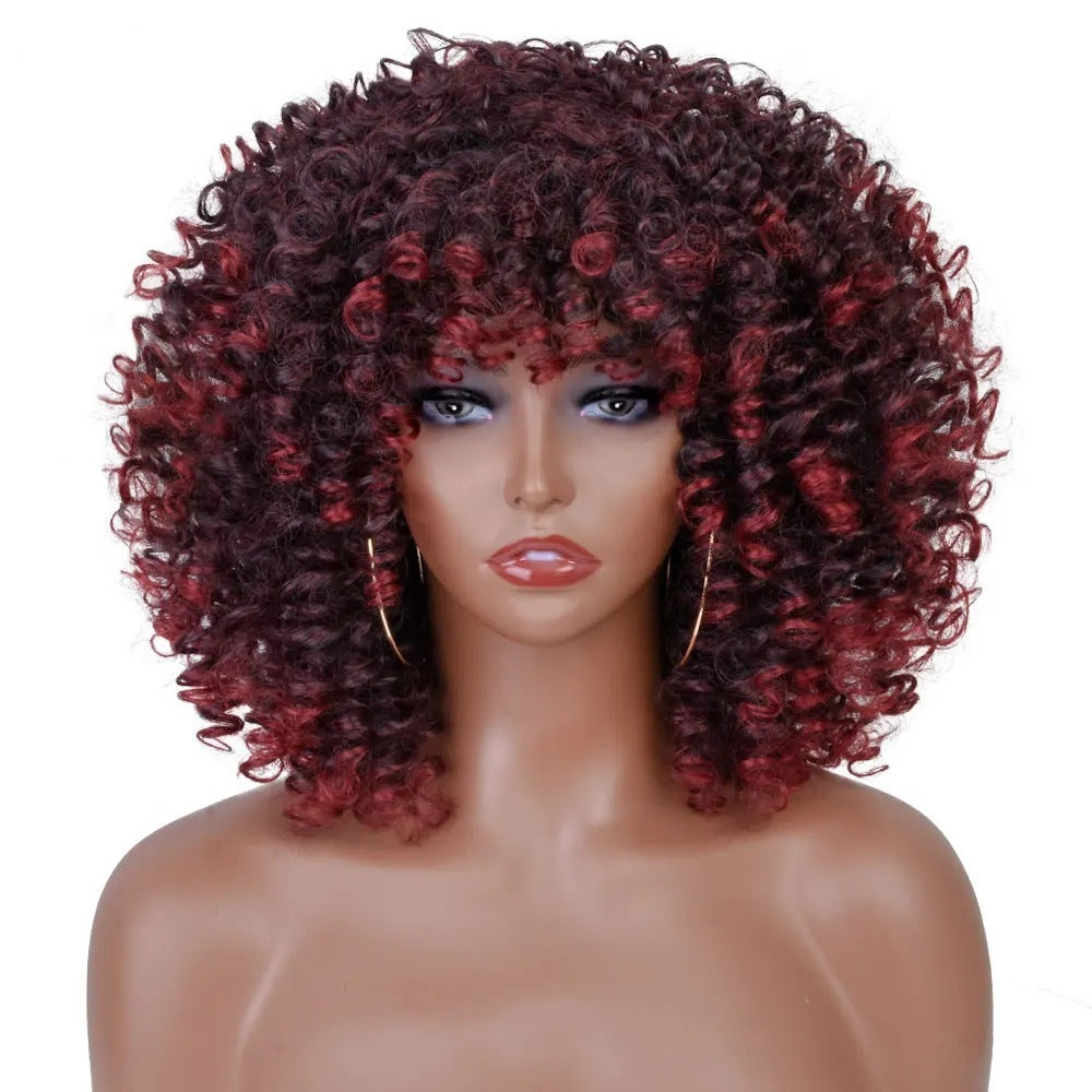 A277  Short Curly Afro Wig with Bangs Multi-Color, Brazilian Style Small Wig, Natural Fluffy Full Wig