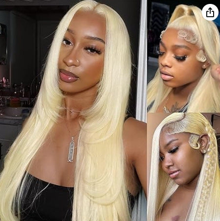 A271  Lace Front African Blonde Long Straight Wig, Natural Realistic Women's Synthetic Wig