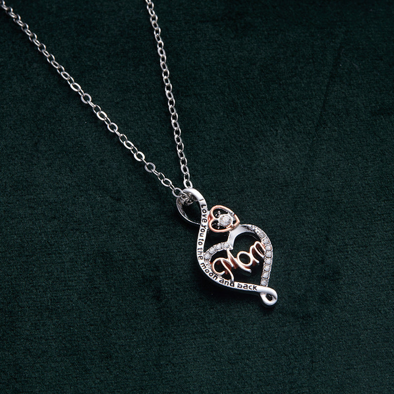 A362  I Love You To The Moon And Back Mom Heart Necklace Cubic Zirconia Infinity Pendant Women Mother Day Gift Jewelry