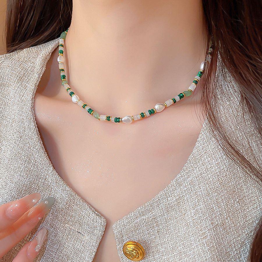 A302  Boho Shell Bead Turquoise Beaded Necklace, Light Luxury Minimalist Luxury Clavicle Necklace for Women