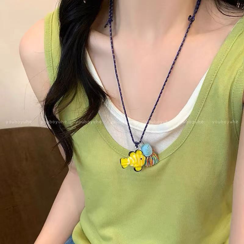 A301  Fashion Dopamine Beaded Cat Necklace, Personality Sweet Style All-Match Choker Jewelry