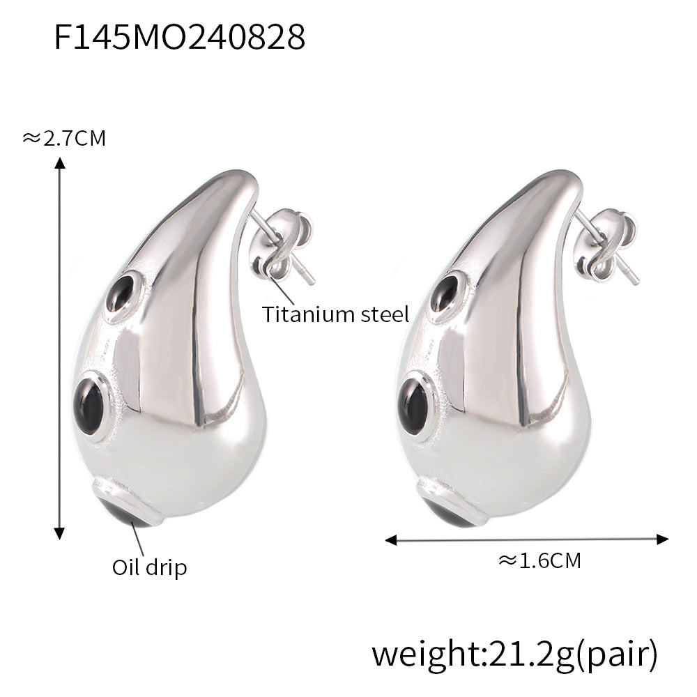 Elegant Unique Minimalist Water Drop Earrings Geometric Weight Enamel Design Titanium Steel Stud Earrings for Women