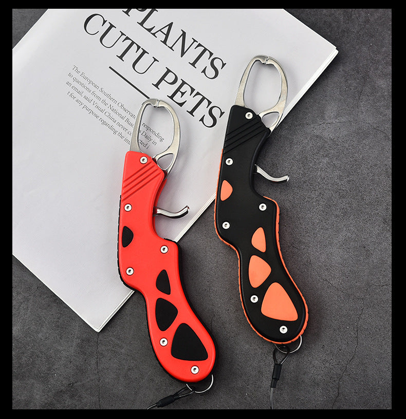F 342  Stainless Steel Fish Gripper with Lanyard Portable Fishing Lip Gripper Clamp for Bass Trout Fishing