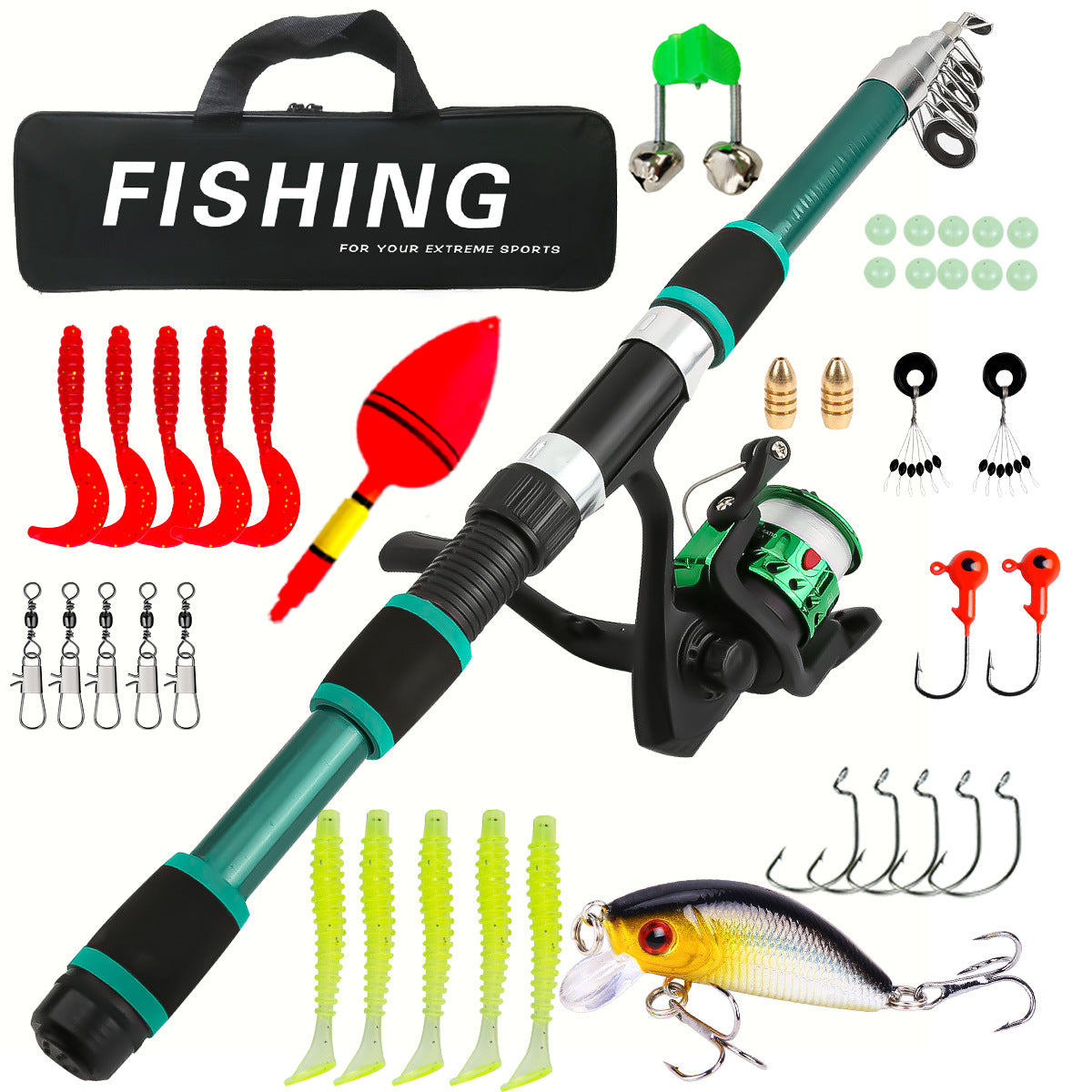 F346  Portable Kids Fishing Rod Set 1.8/2.1m Lightweight Fishing Pole Combo for Boys Girls