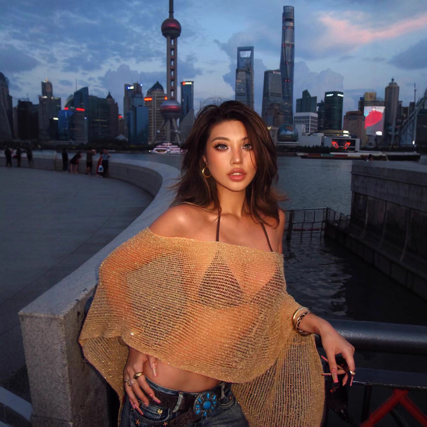 Women Hollow Out Sheer Knit Poncho Top, Multi Ways Wear Cropped Cover Up, Boho Beach Wrap Shawl, Vacation See Through Knit Blouse for Swimwear Cover Up