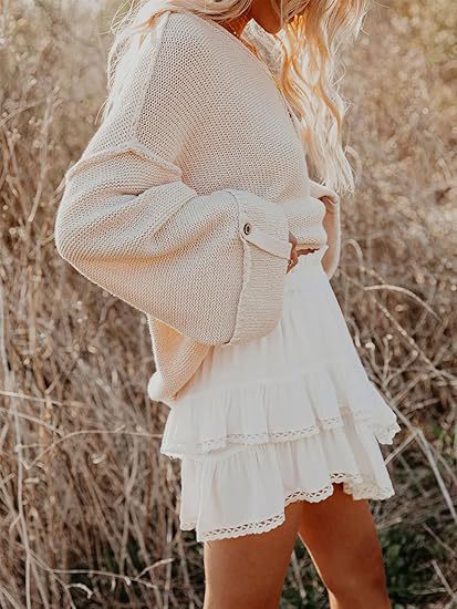 A360  Women Flowy Casual Boho Shorts High Waist Mini Skirt Ruffled Layered Hem Crochet Skort For Golf Tennis Sports