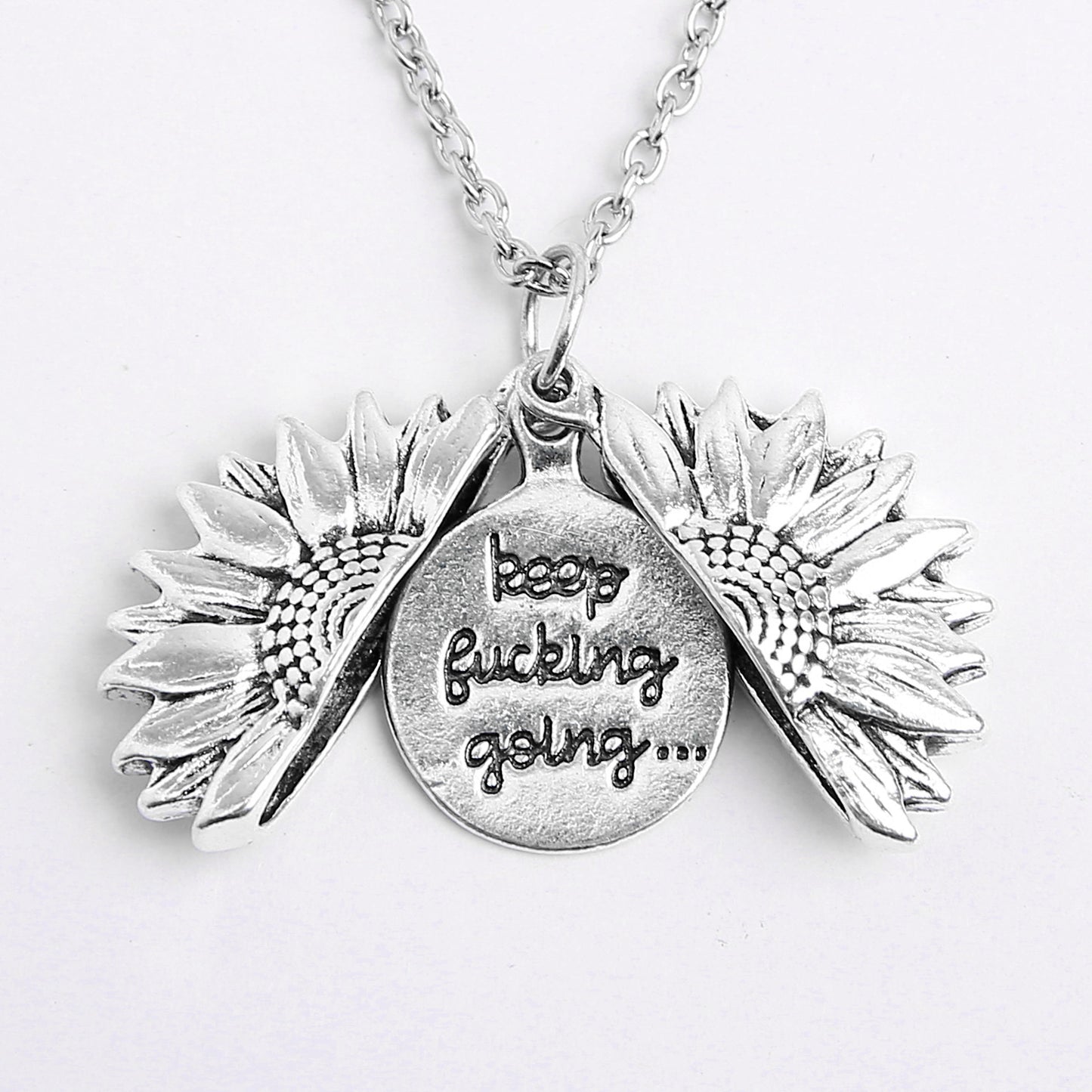 Minimalist Design Blackened Sunflower Necklace, Openable Engraved Alloy Clavicle Chain