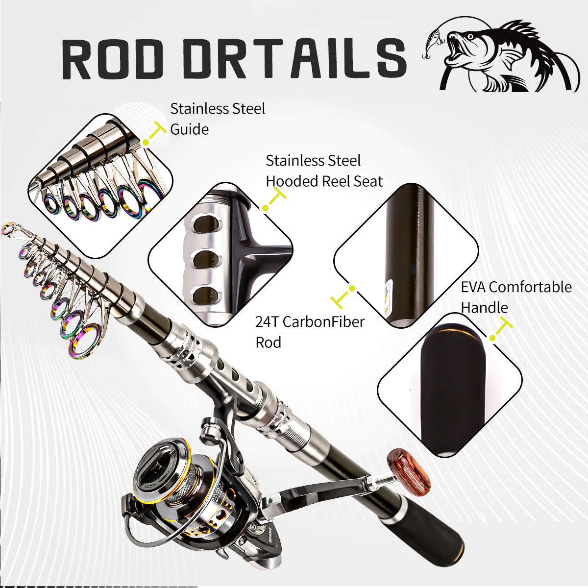 F349  Carbon Fiber Telescopic Fishing Rod and Reel Combo Portable Travel Fishing Kit for Saltwater Freshwater