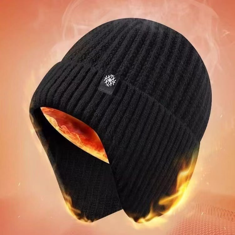 A290  Winter Hat Set with Ear Flaps and Fleece Lining Thickened Knit Hat and Scarf Two-Piece Set Autumn/Winter Wool Hat