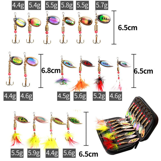 A283  Rotating Composite Spinner Lure Kit 16pcs with Treble Hooks, Including Fishing Bag & Lure Bag