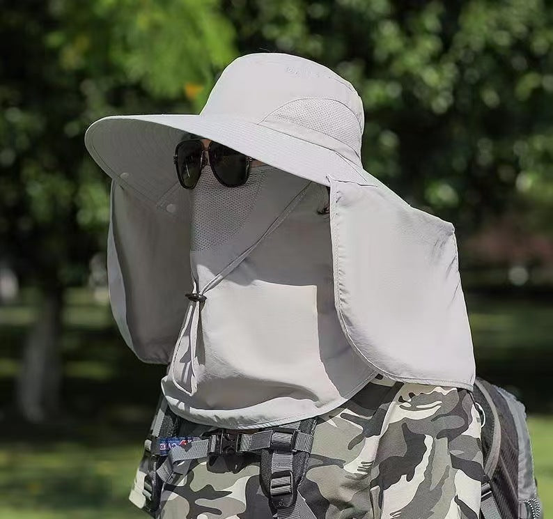 UPF50+ Wide Brim Sun Hat for Men, 360 Full Face Neck Cover Fishing Hat, UV Protection Outdoor Bucket Hat, Breathable Windproof Sun Cap for Cycling Gardening Hiking