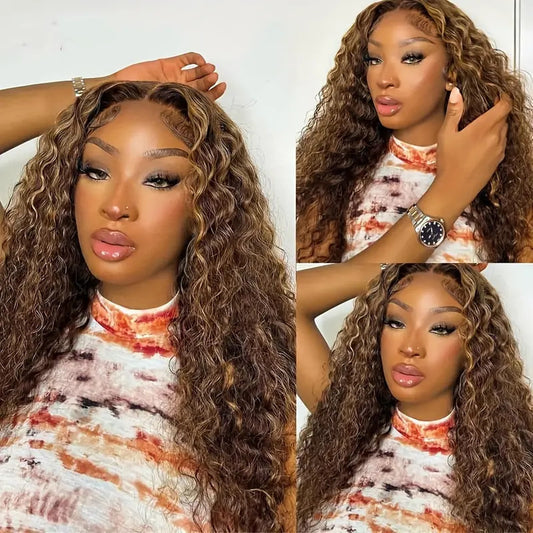 Middle Part Brown Mixed Color Long African Curly Synthetic Wig for Women, Multiple Colors Available