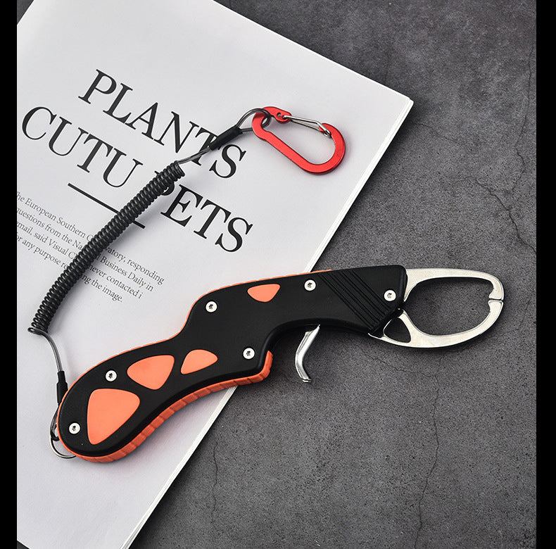 F 342  Stainless Steel Fish Gripper with Lanyard Portable Fishing Lip Gripper Clamp for Bass Trout Fishing