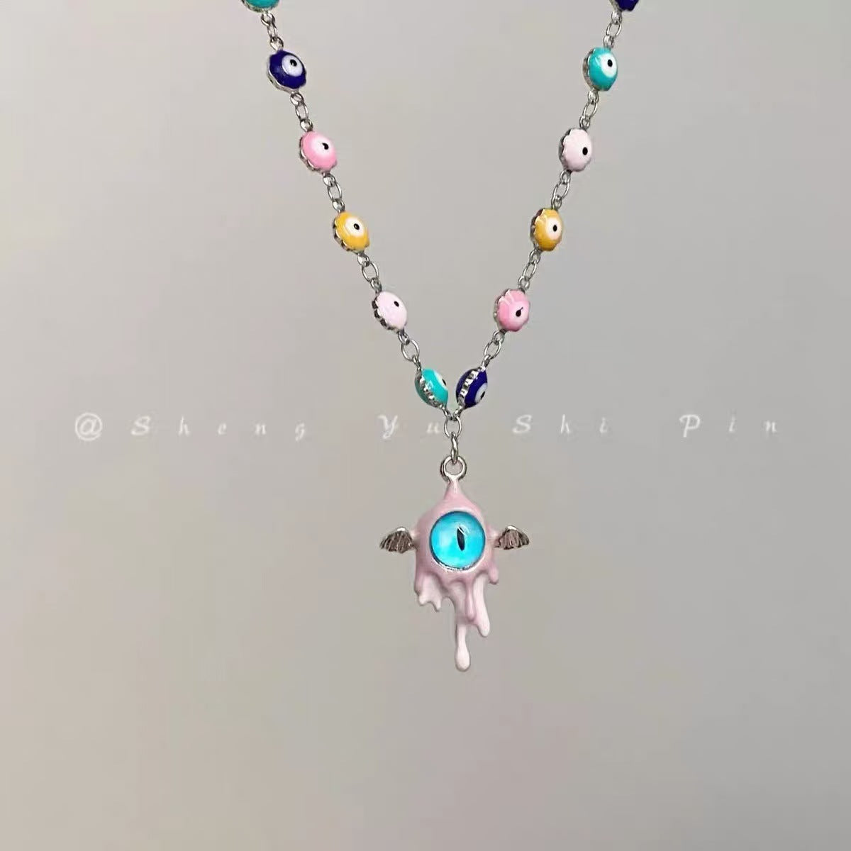 A301  Fashion Dopamine Beaded Cat Necklace, Personality Sweet Style All-Match Choker Jewelry