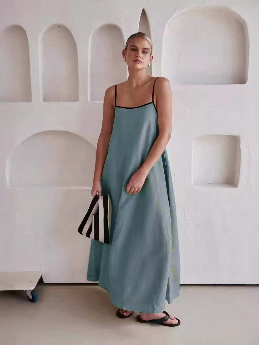 Women's 2026 Summer Linen Maxi Dress - Thin Strap Open Back Casual Slip Dress for Beach Party