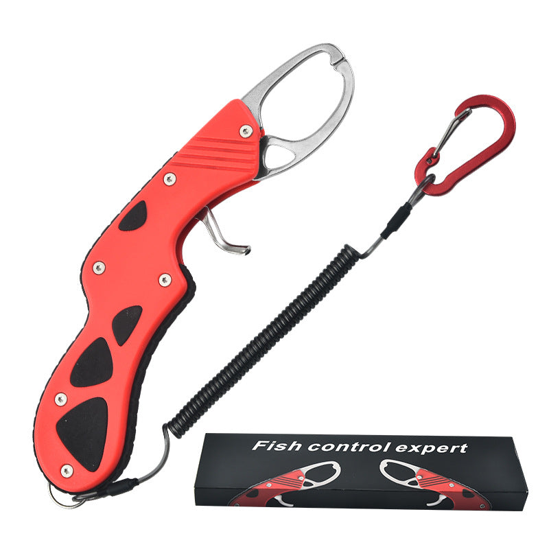 F 342  Stainless Steel Fish Gripper with Lanyard Portable Fishing Lip Gripper Clamp for Bass Trout Fishing