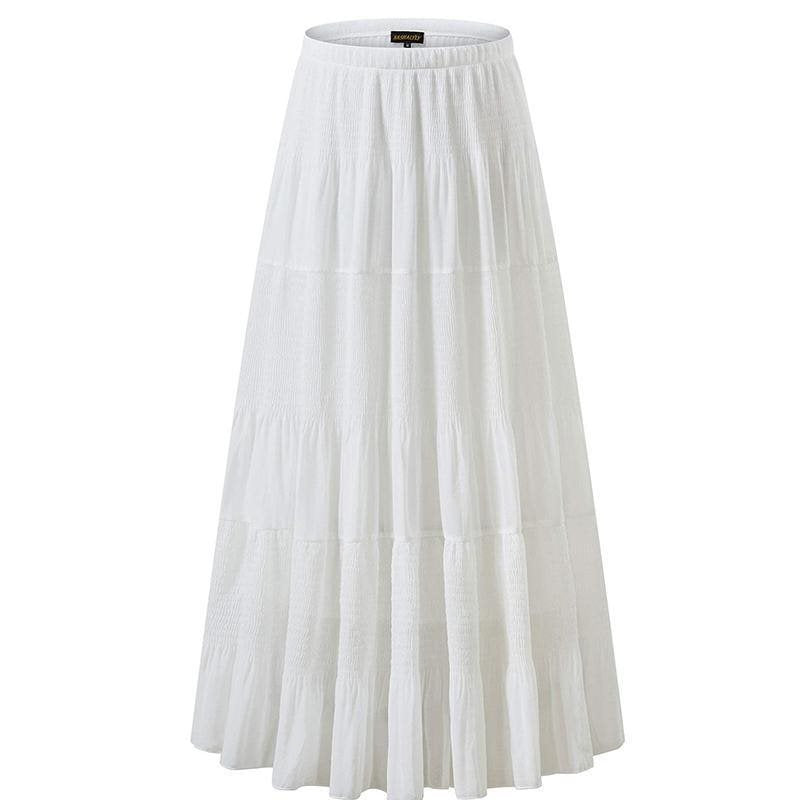 Women Floral Print Chiffon Maxi Skirt, Elastic High Waist Pleated A-Line Flared Long Skirt