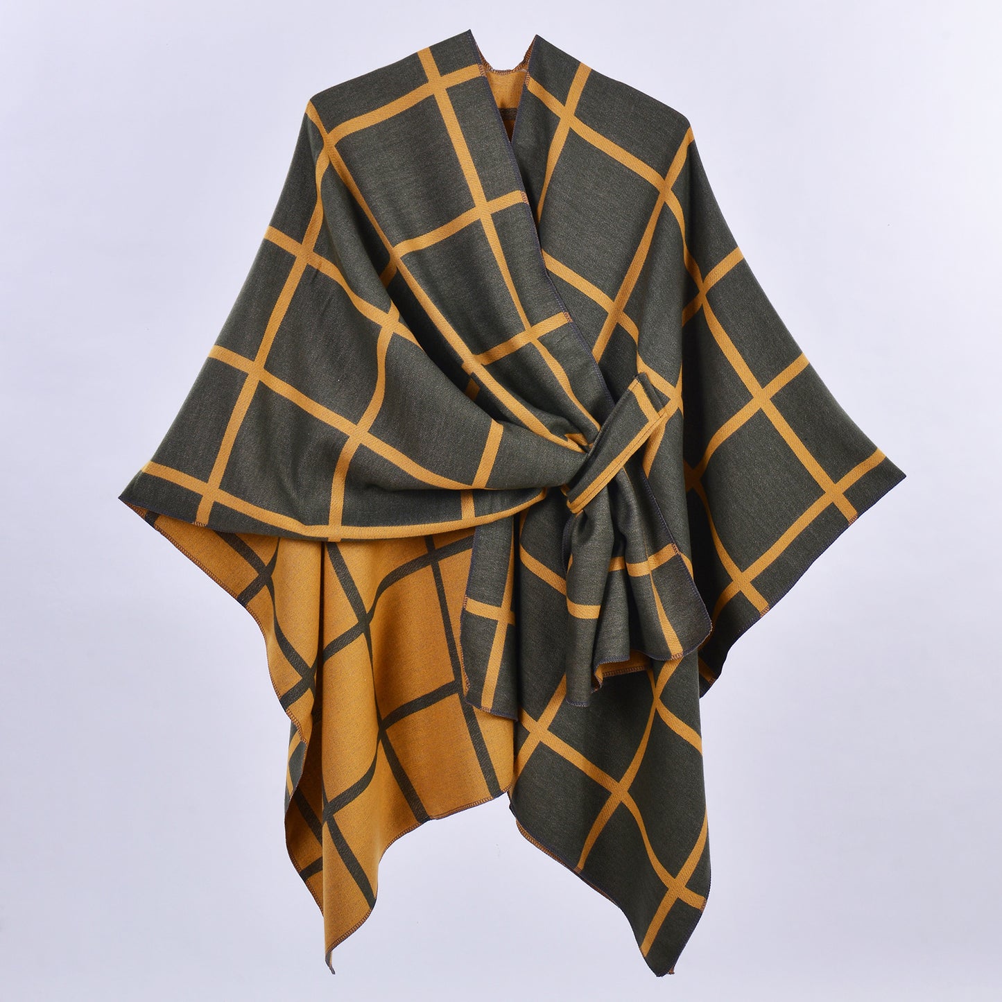 Classic Plaid Wrap-Around Scarf for Fall and Winter Tie-Front Cardigan Outerwear Office Blanket for Warmth