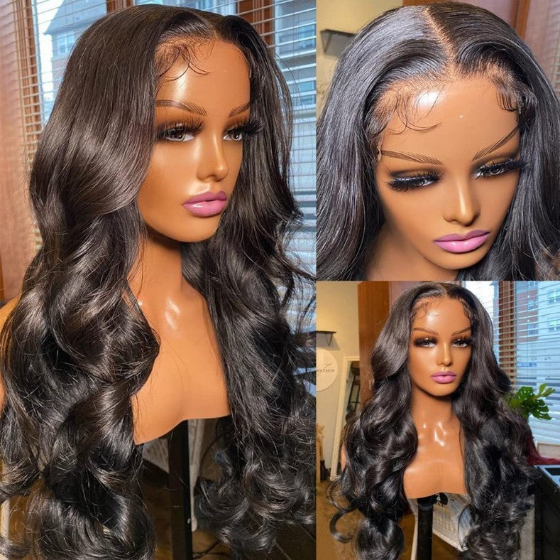 A276  Middle Part Long Curly Body Wave Lace Front Wig, 30 Inch Machine Made Net Full Wig